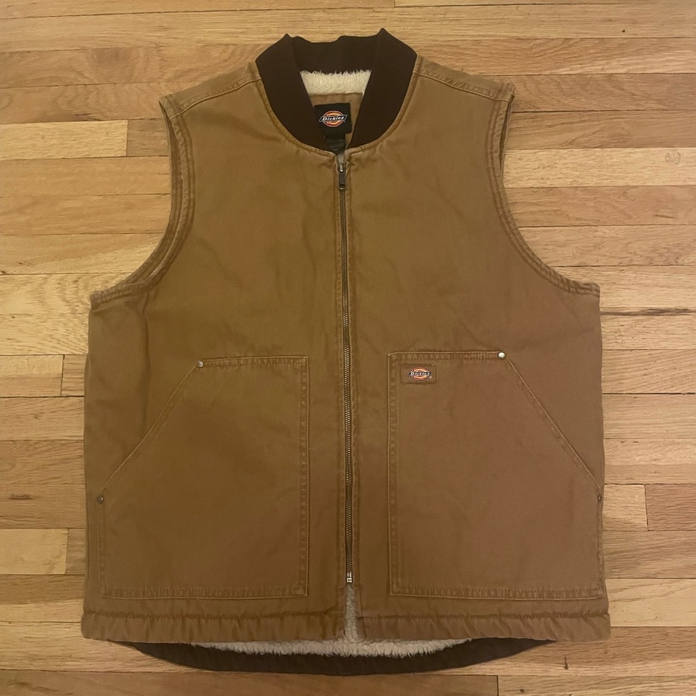 Stonewashed Duck High Pile Fleece Lined Vest, Stonewashed Brown Duck, Size M